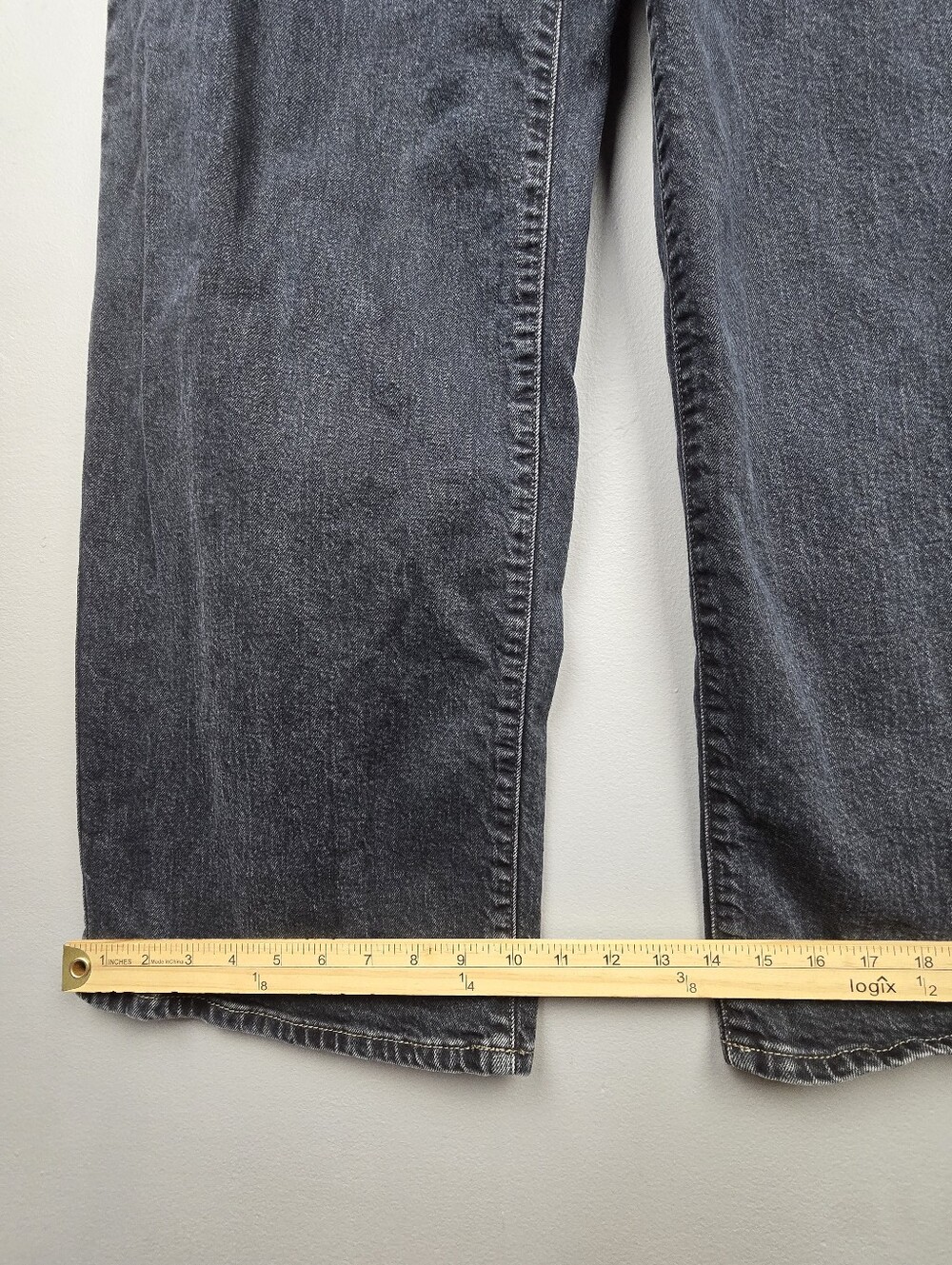 High-Rise Wide Leg Jeans Dark Wash Faded Black Womens Size 14R 90s Baggy Classic - Picture 12 of 13
